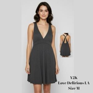 Love Delirious LA Y2K Dress Gray Deep V-Neck Crisscross Back Knee Length M 🎉HP🎉